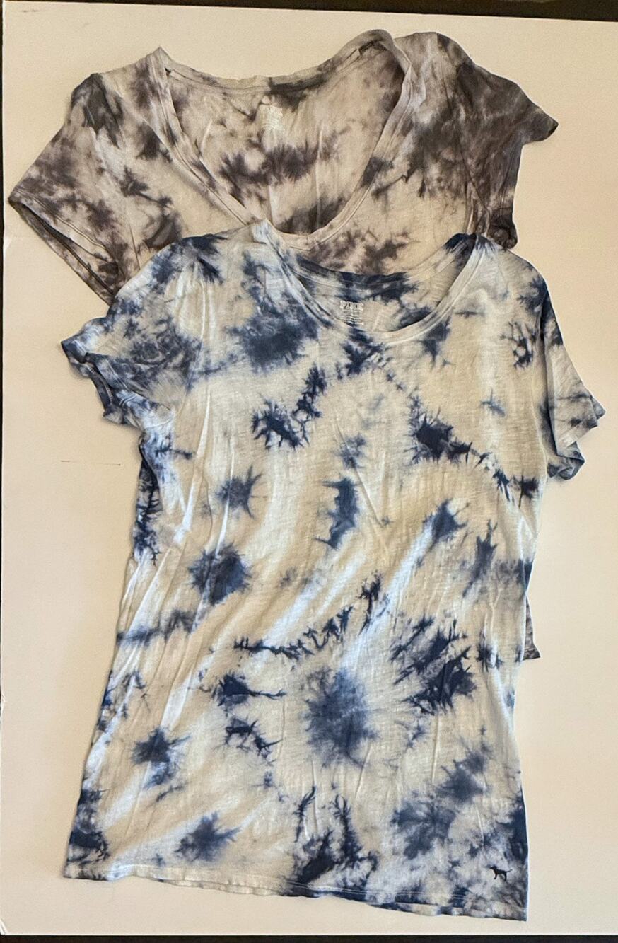 Victoria’s Secret PINK Tie Dye T-Shirt Lot of 2 NWOT L Blue Gray Casual Tees